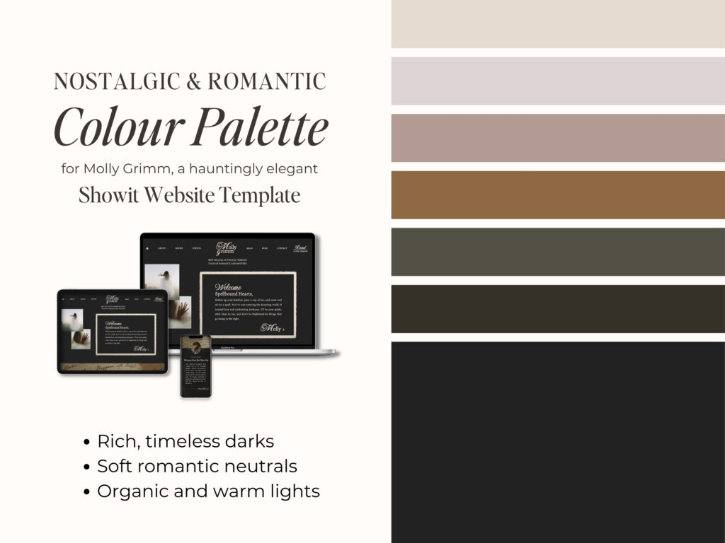 Gothic Romantic Color Palette for Dark Victorian Showit Website Template