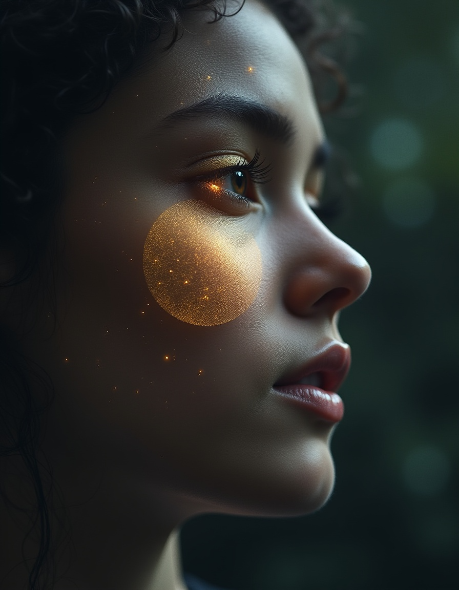 WitchTok portrait with glowing moon makeup on cheek, cosmic gothic aesthetic.
Title: WitchTok Cosmic Witch Makeup with Moon Glow